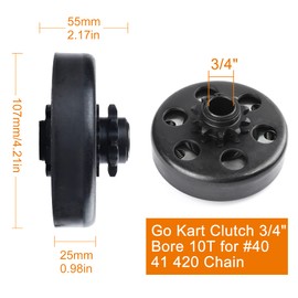 LotFancy Go Kart Clutch 3/4 Bore 10T with #40 41 420 Chain, Centrifugal Clutch Fit for Go Kart Minibike MB165 & MB200, Up to 6.5HP, 1pc Connecting Link Included