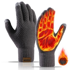 Andeor Men's Outdoor Gloves, Knit Gloves, Instant Warm, Subzero Cold Protection, Super Comfortable Touch, Knit Gloves, Men's Sports Gloves, Windproof, Thermal, High Elasticity, Solid, Outdoor Activities, Bicycle, Commuting to Work or School, gray