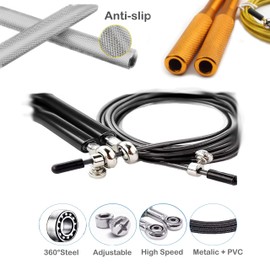 InnoTi Skipping Rope Adult Fitness for Men and Women - Speedrope Skipping Rope Crossfit for Boxing - Non-Slip Lightweight Aluminium Handles for Double Unders - Adjustable and with Extra Rope (Black)