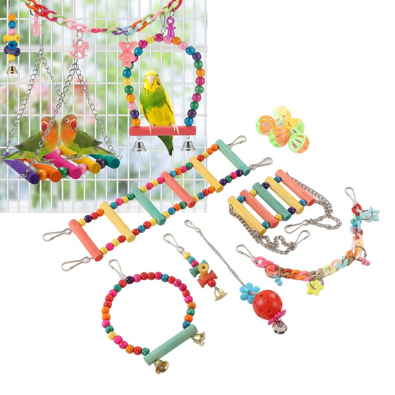 11pcs Parrot Swing Chewing Toy Set Bird Hanging Perches Toy