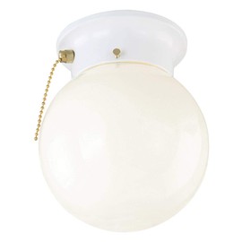 Design House 510040 Traditional 1 Indoor Ceiling Mount Globe Light Dimmable for Bedroom Dining Room Kitchen, Pull Chain, White