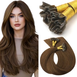 VINBAO U-Tip Real Hair Extensions, Hot Fusion, U-Tip Real Hair Extensions, 35 cm, 50s, 40 g, Medium Brown, Pre-Bonded Extensions, Nail Tip, Keratin, Real Hair, 14 Inches, U-Tip #4