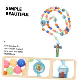 TEHAUX Delicate Cartoon Cross Pendant Necklace for Boys and Girls Bead Design Easter Comfortable Wear for Year Celebrations Catholicism Style Jewelry