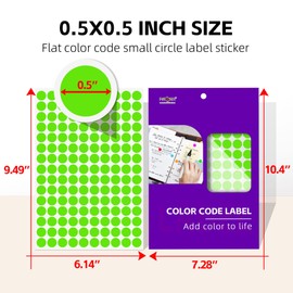 PARLAIM 1500PCS Colored Dot Stickers 1/2" Round Color Code Sticker Light Green Small Circle Labels for Classrooms Office Laboratory