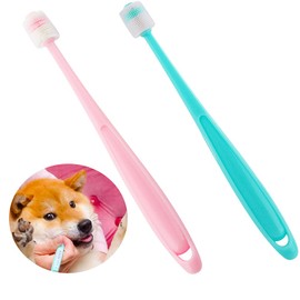 DQITJ 2 Pcs 360-Degree Small Dog and Cat Toothbrush, Bristle Diameter 0.51", Soft Silicone Deep Pet Teeth Cleaning Kit (Colors May Vary)