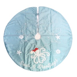 Seas & Greetings Octopus with Santa Hat Christmas Tree Skirt, Blue, 42 Inches