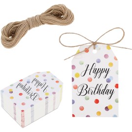 Hariendny Etiquetas de cumpleaños, 100 etiquetas de regalo de papel personalizadas con cuerda, multicolores con puntos de colores