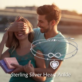 VONALA Women's Anklet 925 Sterling Silver/Infinity Heart/Wave/Evil Eye Bracelet Jewellery Gift for Women Girls, Sterling Silver