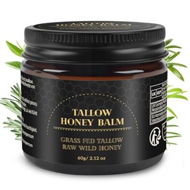 Beef Tallow Skin Care, Tallow Face Cream, Tallow Balm,Organic Grass-Fed Beef Tallow Balm with Honey, Face and Body Moisturizer (60g)