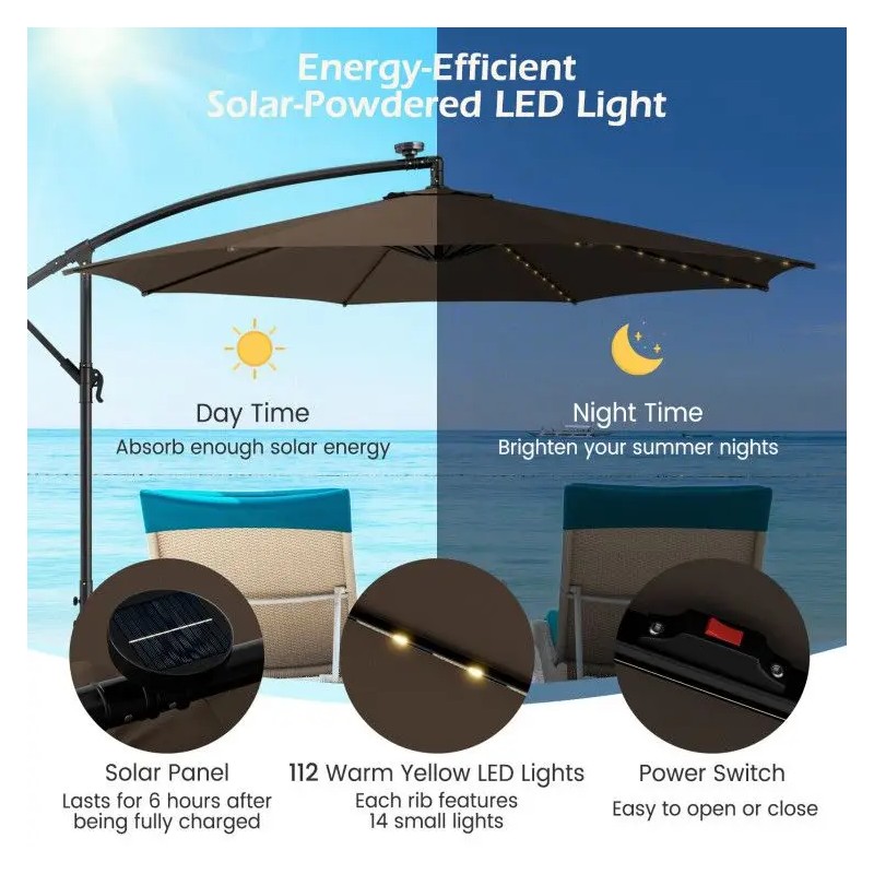 Patio Offset Umbrella 10 Feet With 112 Led Lights Solar