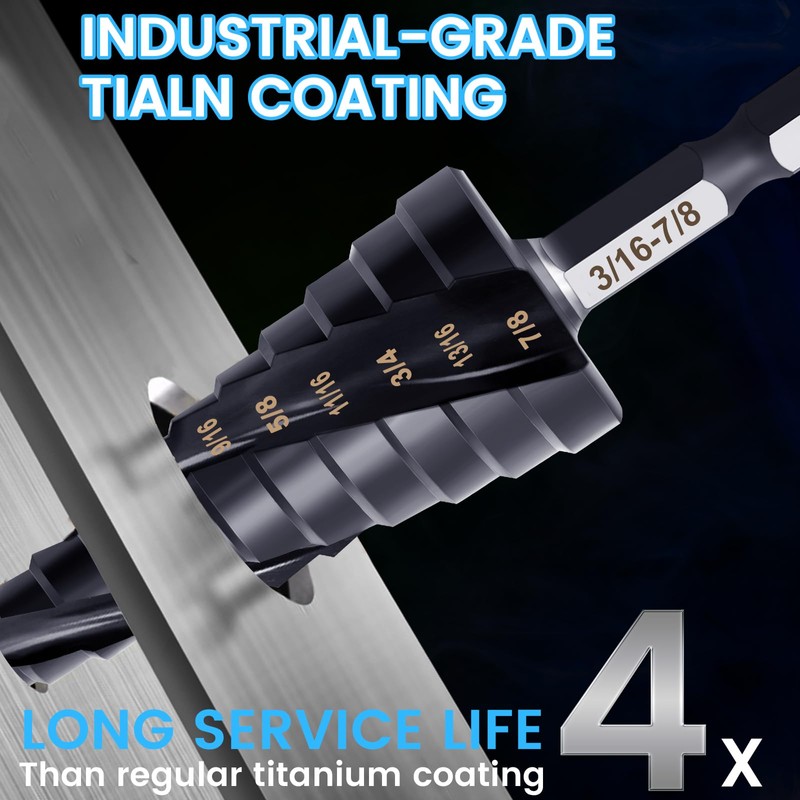 Hakkin 3pcs M35 Cobalt Step Drill Bit for Metal 1/8"-7/8"(34