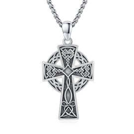 JFASHOP Keltisches Kreuz Halskette 925 Sterling Silber Keltischer Knoten Anhänger Knoten Kette Anhänger Keltisches Keltisches Anhänger Amulett Schmuck für Herren Sohn Jungen Damen Männer Unisex