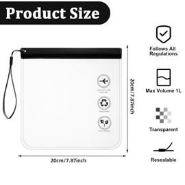 4 Packs Airport Approved Clear Toiletry Bag, Leak-Proof Airport Security Approved Liquid Bags 20 x 20 cm, Waterproof Travel Toiletry Bag, Black with Handle, a, Travel