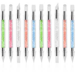 Xinjoduz 10 PCS Silicone Nail Tools, Dual Tipped Nail Polish Brushes Ombre Nail Brush Rhinestone Nail Brushes for Nail Art for Home Salon Gel Manicure Tools(5 Color)