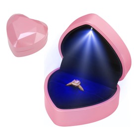 Ring Box With LED Light, Heart Shape Jewellery Gift Box Ring Organiser Earring Storage Diamond Luxury Storage Box Case Display Holder for Women Valentine's Day Engagement Wedding Anniversary(Pink)