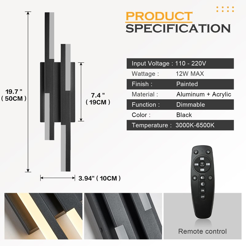 Benkut Modern LED Vanity Lights Set of 2, Black Wall