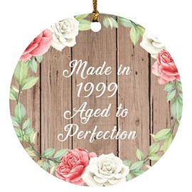 Designsify Christmas Tree Decoration, 25th Birthday Made in 1999 Aged to Perfection, Circle Ornament B, Gifts for Anniversary Valentines Mom Mothers Fathers Day Party, to Men Women Him Her