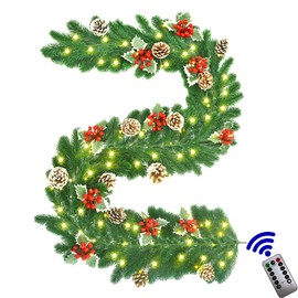 6FT Artificial Prelit Christmas Garland, Christmas Garland with LED Lights Garland Cchristmas Decorations Lighted Garland Outdoor Christmas Garland Battery Operated Garland with Timer
