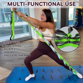 GULANESSY Stretching Strap | 12 Loops Yoga Straps for Stretching | Stretch Bands for Exercise | Non Elastic Yoga Strap, Physical Therapy Bands & Hamstring Stretcher | Calf Stretcher (‎Green | Grey)