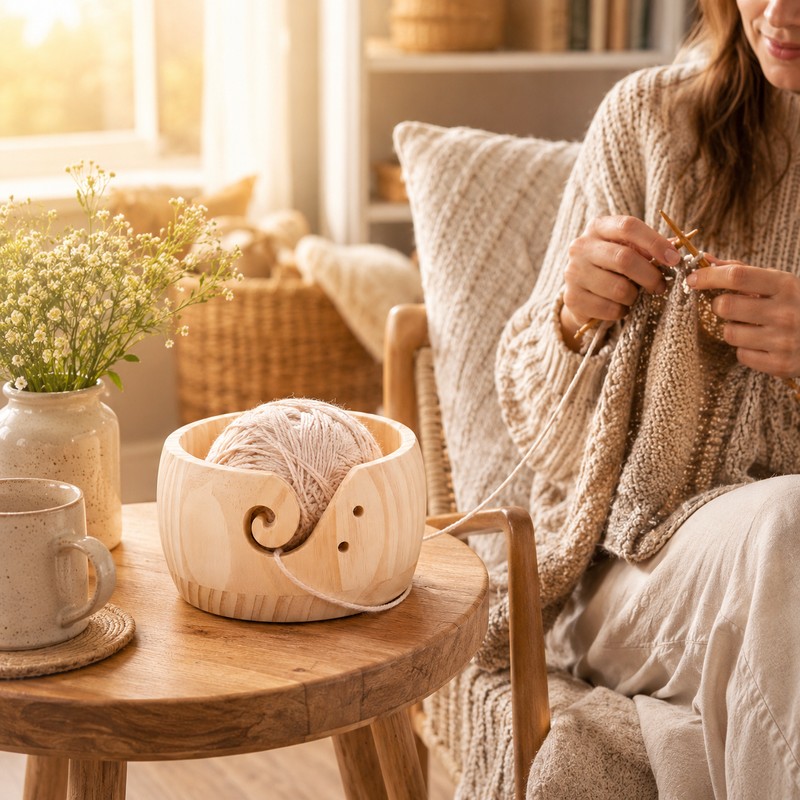 Wooden Yarn Bowl for Knitting & Crochet – Round Yarn