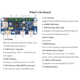 RP2350-PiZero Development Board, Based On RP2350 Dual-Core & Dual-Architecture Chip, 16MB Flash Memory, DVI Interface, TF Card Slot, PIO-USB Port, 40PIN GPIO, Compatible with Raspberry Pi Hats, LCD