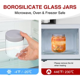 iyayayuanyuan 16oz Borosilicate Glass Jars with Lids - Freezer to Oven Safe (-4°F to 446°F), Airtight Meal Prep Containers for Overnight Oats, Snacks, Coffee，Microwave & Dishwasher Safe (4pack)
