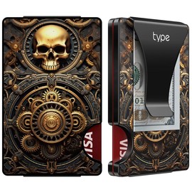 typecase Minimalist Wallet for Men: Metal Card Holder with Removable Money Clip, RFID Blocking, Slim, Utral Thin, Small, Front Pocket, Hold up to 15 Credit Cards - Style: Skull