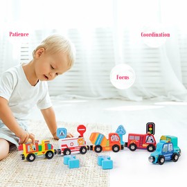 Astrowinter Wooden Trains Cars with Traffic Signs, Magnetic Train Cars Toy Set for Toddlers and Kids AW-067-UK-B