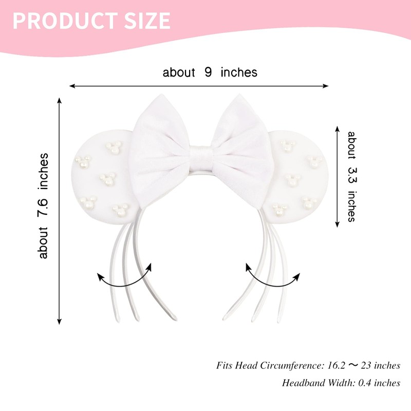 Bianbaistar White Velvet Mouse Ear Headband with Pearl Accents -