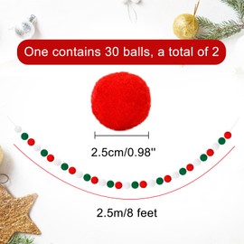 G2PLUS 2PCS Colored Felt Ball Garland - Christmas Pom Pom Garland with 60 Balls - Red Green and White Felt Ball Garlands for Christmas Party Decoration