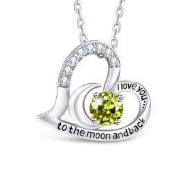 T400 Heart Necklace for Women 925 Sterling Silver Birthstone Necklace I Love You to The Moon and Back Jewelry Birthday Anniversary for Women (08-Aug)