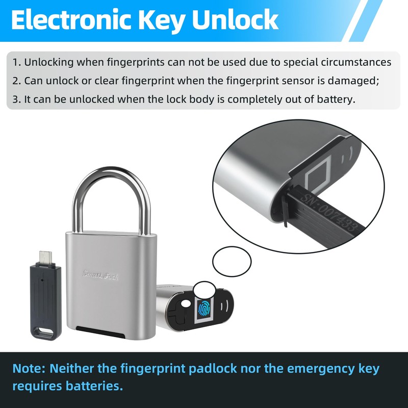 KENRONE Fingerprint Padlock, Biometric Smart Lock, Silver, Waterproof Locker Lock