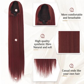 Sofeiyan Ponytail Hairpiece Hair Extension with Drawstring 70 cm Long Straight Braid Ponytail Natural Soft Hair Extension Synthetic Ponytail Extension for Women, Burgundy Red