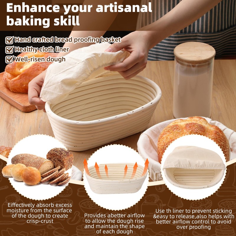 FoldTier 5 Pack Bread Proofing Baskets Set 9, 7.8 Round,