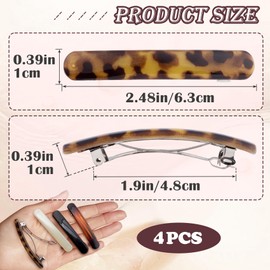 SmallCat 4PCS 2.48 Inch Tortoise Shell Hair Clips for Women, Oval Classic French Hair Barrettes, Curved Glossy Hair Accessories for Women Thick Long Hair (Black, White, Leopard Color, Amber)
