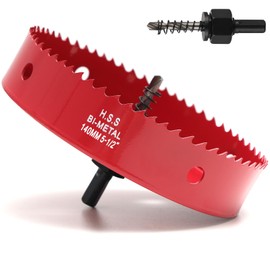 5-1/2 Inch Hole Saw for Wood, 140mm HSS BI-Metal Hole Saw for Recessed Lighting, 35mm Cutting Depth Hole Cutter with Hex Shank Drill Bit Adapter for Cornhole Boards Plastic Drywall Fiberboard, Red