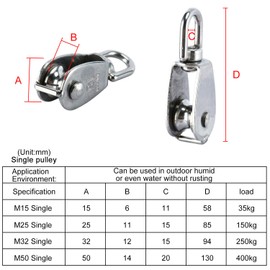 DasMarine 2 Pack Single Pulley Block in 304 Stainless Steel Crane Swivel Hook Single Pulley Roller Loading (M15)