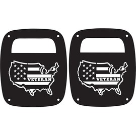 JeepTails Veteran Map of The United States Tail lamp Light Covers Compatible with Jeep CJ or YJ and TJ Wranglers Black Set of 2
