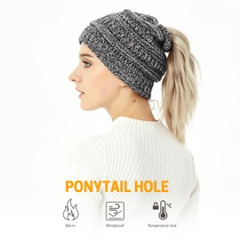 GNEGNI LIFE Beanie Tail Hat for Women, Winter Textured Knitted Hat Slouchy Warm Cap Unisex for Ladies Mens Skiing Hiking