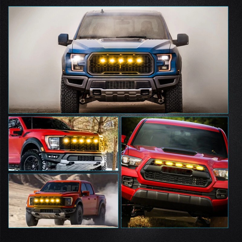 IRONWALLS 5x Amber Smoked LED Front Grille Grill Running Lights