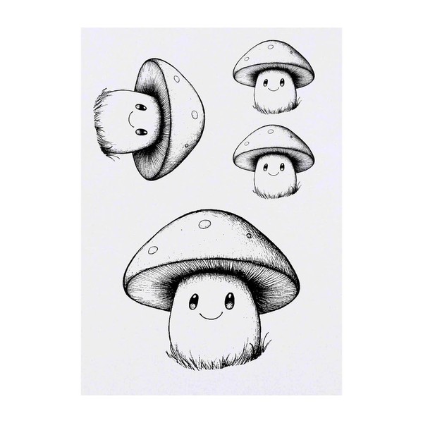 Azeeda 4 x 'Süßer glücklicher Pilz' Temporäre Tattoos - Wasserfest,