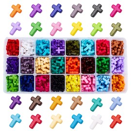 PandaHall 480pcs 24 Farbe Chunky Acryl Kreuz Perlen Bunte Abstandshalter Lose Perlen für Ostern Eid Mubarak Ramadan Dekoration Schmuck Halsketten, Freundschaft Armbänder, Ohrring Herstellung