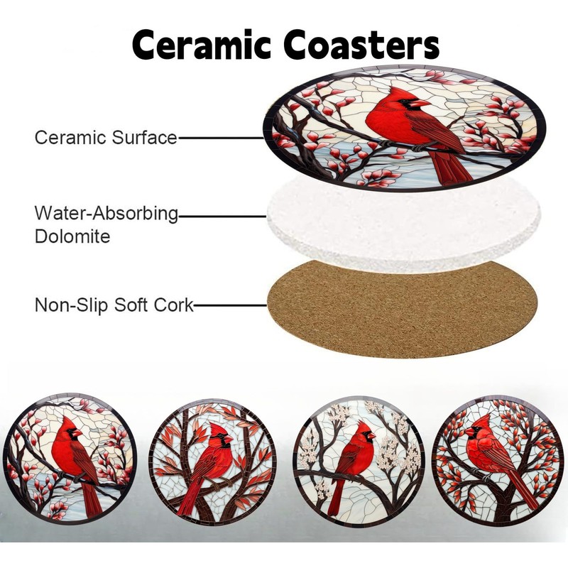 Dragonfly and Lotus 4 Pcs Ceramic Coasters for Drinks Absorbent
