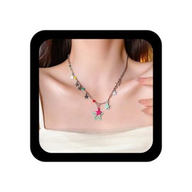 Xduargs Boho Colorful Star Necklace Choker Hollow Stars Pendant Necklaces Vintage Star Dangle Necklace Tiny Rainbow Bead Chain Necklaces for Women