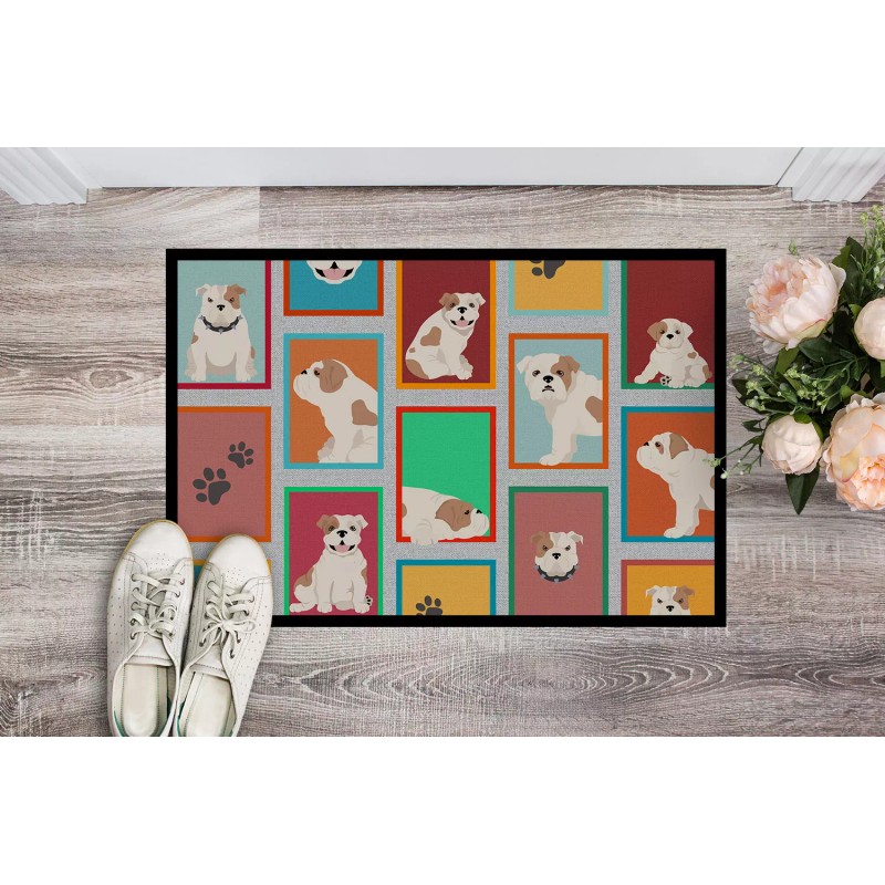 Lots of Piebald English Bulldog Doormat - Weatherproof, Non-Slip Welcome