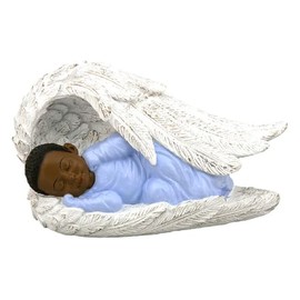 Ebony Treasures Baby Boy in Angel Wings Collectible Figurine, 3.5x6