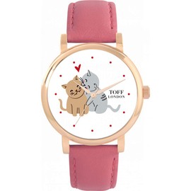 Humorous Valentines Cats Distinctive London Dial Two Case Sizes 38mm and 42mm with Matching Metal or Leather Straps Powered by a Japanese 3 Hand Quartz Watch, White, TLWS-93709-AMZUK