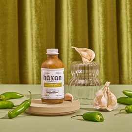 Haxan Ferments Serrano Roasted Garlic Hot Sauce | Medium Heat | Smoky Serrano & Poblano Peppers, Nutty Roasted Garlic, Apple Cider Vinegar, Mezcal, Wildflower Honey | Perfect for Veggies, Burritos, Steak | 4 oz | 2 Count