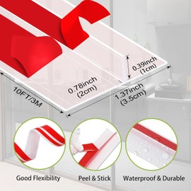 DINGLIAN 2025 New Upgrade T-Shaped Clear Silicone Seal Strip for Doors Windows and Shower Glass Gaps, Shower Glass Door Seal Strip, Door Draft Stopper, Weather Stripping Window Seal, 1.37IN x 10FT