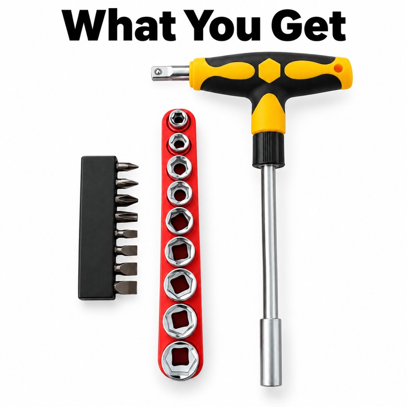 Screwdriver Set with T-Shape Handle, Phillips, Slotted, Hexagon, Plum-Shaped Bits